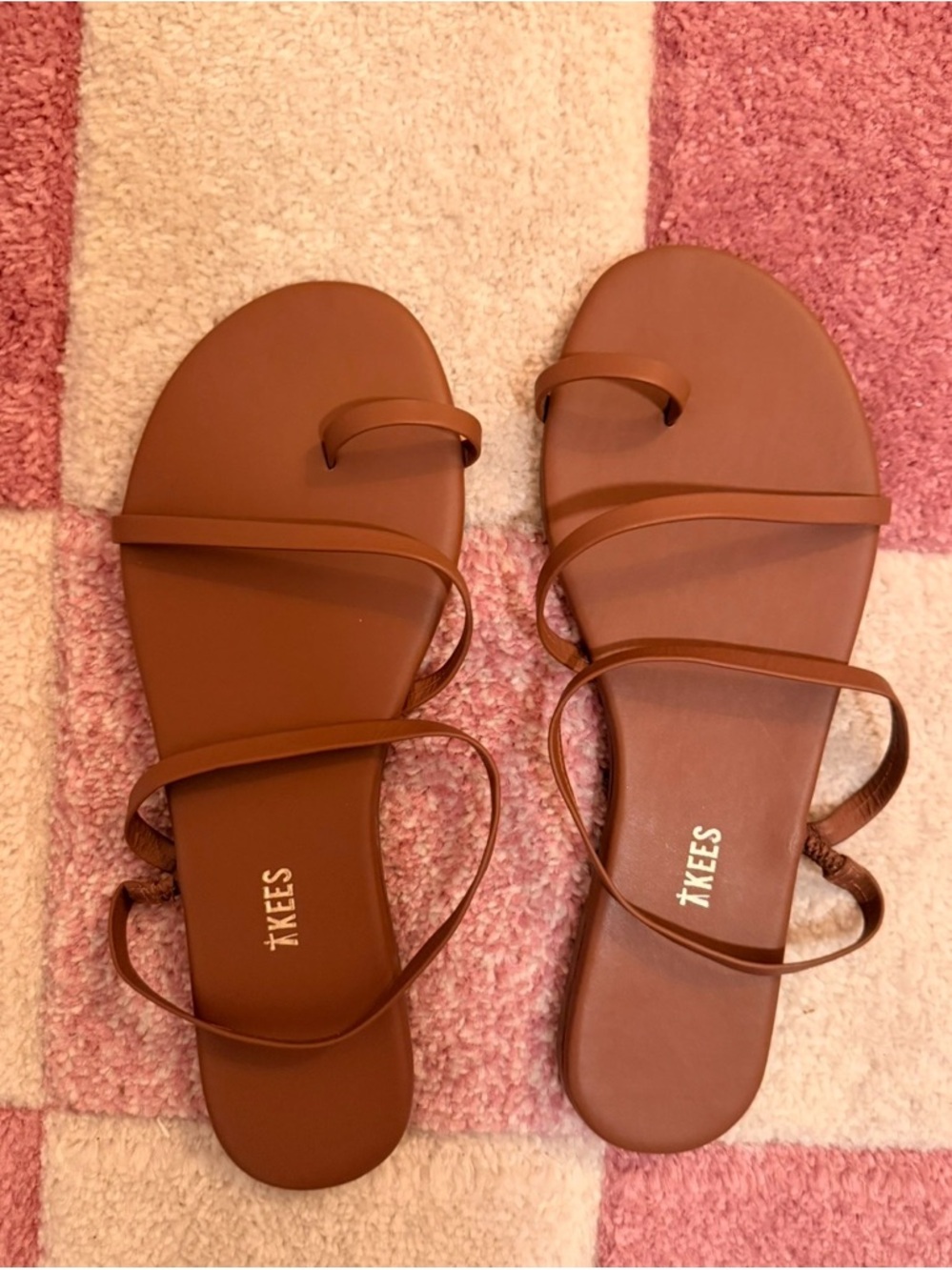 Never worn! TKEES Tan Strappy Minimal Slide Sandals